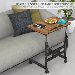 Amazon Basics Adjustable Sofa Side Table with Wheels, Portable Bedside Table for Bed and Sofa, Rolling Study Desk, Height Adjustable 26-34 Inch, 23.5 x 15.5 Inch Top Brown