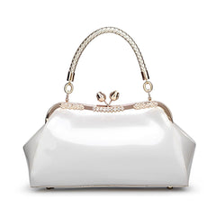 SYGA Women's Glossy Patent Leather Handbag Kiss Lock Purse Top Handle Handbag Suitable Gift for a festival,occasion,Birthday(WHITE)