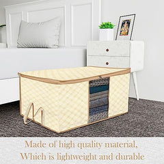 Kuber Industries Non-Woven Underbed Storage Bag | Clothes Storage Organizer | Blanket Cover With Clear Window | Zipper Closure & Handle Cloth Organizer | Check-Design | Large | Pack Of 4 | Cream