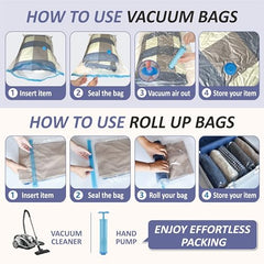16 Travel Compression Bags Vacuum Packing, Roll Up Travel Space Saver Bags for Luggage, Cruise Ship Essentials (6 Large Roll/6 Medium Roll/4 Small Roll)