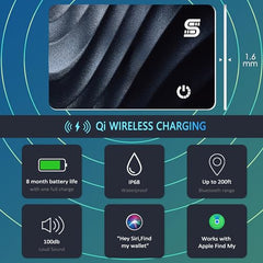 SEINXON Wallet Tracker (iOS Only) IP68 Thin Item Finder Card Luggage Located Bluetooth Works with Apple Find My APP & Network - Wireless Charger (Slim)
