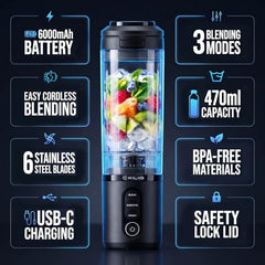 Kilig Vortex Blitz Portable Blender, Sip-Ready Jar Design, 470ml BPA-Free, USB-C Rechargeable, 3 Modes (Blend, Smoothie, Crush), 6 Blade system