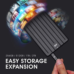 SP Silicon Power 2Tb Portable Ssd, USB-C, Aluminum Case USB 3.2 Gen 2 Type-C External Solid State Drive, Up to 520Mb/S, Bolt B75 Pro Series