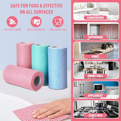 Amazon Brand - Presto! Non-Woven Kitchen Towel Roll | 80 Pulls (Pack of 2) | Size: 23 x 21 cm | Wavy Pattern (Red & Blue) | Washable and Reusable | Highly Absorbent | For Daily Use