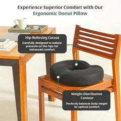 The White Willow Donut Pillow – Medium Firm HR Memory Foam Coccyx Seat Cushion for Tailbone, Hemorrhoid & Piles Pain Relief – Car & Office Chair – Above 60KG – Classic Black