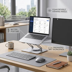 COOLCOLD Laptop Stand with Detachable Magnetic Dual Cooling Fans, 360° Rotating Base, Adjustable Height & Angle, Foldable Ergonomic Holder for Up to 14 Inch Laptops, MacBook, HP, Dell, Lenovo, Grey