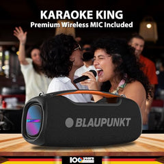 Blaupunkt Atomik Knightz 100W King of Party Speaker Boombox I Thumping Bass |Huge 15,600mAh Battery I 2-Night Playtime |Outdoor Rugged IPX6 Splash, Dust Proof, Party 9 Modes Aura Lights IWireless Mic