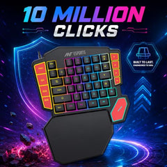 Ant Esports MK1005 One Hand Gaming Keyboard - 45 RGB Backlit Keys, 3 Macro Keys (G1-G3) + REC Key, WASD/Arrow Key Swap, Ergonomic Wrist Rest, USB Type-C OTG Adapter for PC, Laptop & Mobile Gaming