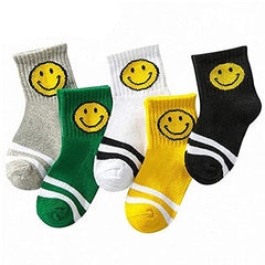 MOMISY 5 Pairs Tube Socks for Kids Toddlers Infant Baby Girl Boys (Smiley, 0 year to 1 year)