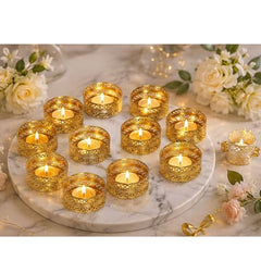 GADINFASHION Metal Set Of 24 Golden Small Tea Light Holder For Diwali Decoration,Home Decoration
