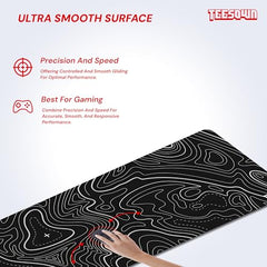 White Topographical XXL Gaming Deskmat 900x450mm – Extended Mousepad for PC