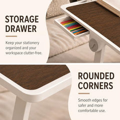 StarAndDaisy T9 Foldable Bed Table for Laptop & Study, 4-Level Adjustable Angled Tabletop, Large Desktop Surface with Anti-Slip Stopper, Tablet & Phone Slot, Storage Drawer, Stable Legs, PP & TPE