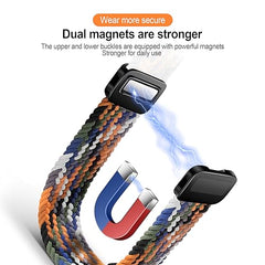 KEYSJEFF Nylon Watch Strap Compatible with Fitbit Versa 3/Versa 4/Fitbit Sense/Sense 2 Braided Elastics Sport Watch Band Adjustable Magnetic Buckle Straps Women Men (Not Include Watch) (Cowboy Colorful)