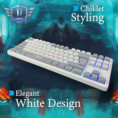 GEONIX Vintage KB4 Retro Style Chiclet Style Keyboard with 87 Keys, Rainbow Backlight, PVC Cable, Durable Body, Compact & Slim Design (White Grey)