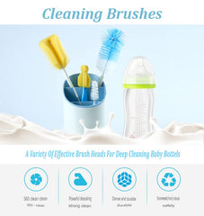 Syga Baby Milk Bottle Nipple Straw Brush Sponge Nylon Cleaning Brush Cleaner Bottle Tong Set (Color May Vary) (4 Pcs)