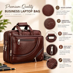 Leather World Vegan Leather 15.6 Inch Laptop Office Briefcase Messenger Bag Satchel for Men and Women, with Adjustable Strap and Expandable Bottom (Brown)