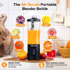 InstaCuppa Portable Blender Bottle, Long Lasting 6000 mAh Battery with Fast Charging, LED Display for Battery Status & 40-Second Blend Timer, Sipper Lid & Detachable Bottom Cap, 230 Watts, 600 ML
