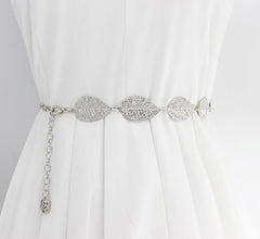 SYGA Women's Dress Waist Chain Metal Leaf Hook Chain Simple Decorative Thin Belt(Silver)