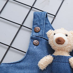 MOMISY Baby Boys Baby Girls Denim Jeans Dungaree with Cute Bear-6 months to 9 months, Blue, Medium