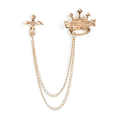 SYGA Men's & Women Regal Crown Suit Shirt Stud Lapel Pin Chain Tassel Brooch Pin with Crystal Chain(Gold)