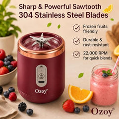 Juicer for Home ^ Lacossi Juicer Mixer Grinder with 1500mAh Battery, 6 Blades 3Gears Fast Blending, 2-Jar Capacity (400ml*2) | 40 Watts Bullet Rechargeable Portable Personal Juicer