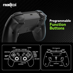 FRONTECH Fire Wired Gaming Pad with USB Type-C, Dual Vibration Motors, RGB Lighting, Trigger Button, Compatible with PS3, PC & Android TV (GP-0001, Black)