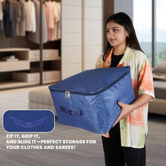 Storite 2 Pack Nylon Wardrobe Bag Underbed Cloth Storage Organizer | Moisture Proof Storage Bag, Storage box for Clothes Saree Bags, Zippered Closure & Handle - Magenta,37x34x23 cm