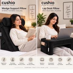 CUSHIO Lap Desk & Wedge Combo for Laptops, Study and Reading (Black)