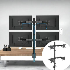 UNIQ Mounts™ 4 Screen Monitor Mount for 13''-27'' Screens, Heavy Duty with 180° Swivel, 360° Rotation, +90°-85° Tilt, VESA 75x75/100x100, 8kg Weight Capacity per Arm,Clamp + Grommet