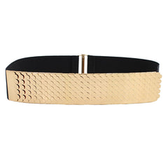 SYGA Decorative Belt For Women, Metal Elastic Waistband, Fashionable Fish Scale Pattern Elastic Wide Belt, Versatile For Dresses And Dresses(Gold)