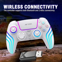 Ant Esports GP400 RGB 3-Mode Wireless Gaming Controller,1000Hz HallSense Precision Joysticks|PC,PS4,Android, iOS, Steam Deck & Switch |Bluetooth & 2.4GHz Wireless| Dual Vibration |Motion Control|White