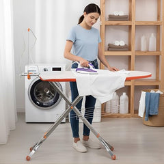 Kuber Industries 18 Inch Foldable & Height Adjustable Press Board Iron Stand with Heat Resistant Holder/Tray for Home | Anti Skid Press Table for Clothes | Diamond Print- Red & Cream