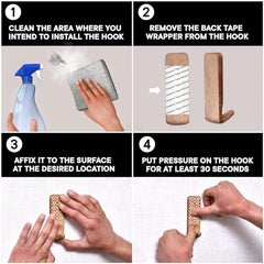 IndianShelf 6 Decorative Wood Adhesive Wall Hooks No Drill - Fork Art | Handmade, Renter Friendly, Waterproof, Reusable, Peel and Sticky Hooks for Keys, Towel, Bags, Light Coat, Jewelry, 10Lb Load