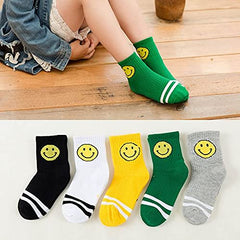 MOMISY 5 Pairs Tube Socks for Kids Toddlers Infant Baby Girl Boys (Smiley, 0 year to 1 year)