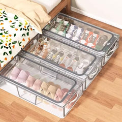 JD FRESH 2 Pcs Foldable Transparent Shoe Storage Organizer/Steel Frame Footwear Organiser/Stackable Shoe Organizer Box/Under Bed Storage Box for Home/Sneaker Shoe Rack with Handle & Zipper