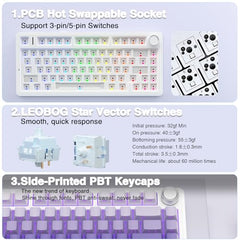AULA F75 Pro Wireless Mechanical Keyboard,75% Hot Swappable Custom Keyboard,RGB Backlit,Pre-lubed Linear Switches,Side Printed PBT Keycaps Mechanical Gaming Keyboards,Gradient Purple