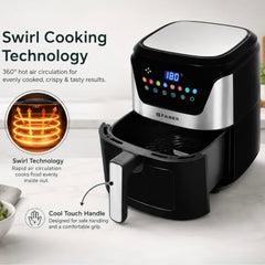 Faber 6L 1500W Digital Air Fryer | Fry, Bake, Roast, Toast, Defrost, Grill & Reheat | 85% Less Oil, 360° Air Cooking|8-Preset Menu,LED Display&Touch Control, Non-Stick Pan,View Window|FAF 6.0L NEO BK