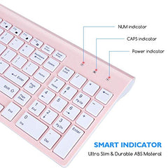 cimetech Wireless Keyboard and Mouse Set, 2.4G Ultra-Thin Sleek Design, USB Compact Full Size Keyboard Mouse Combo for Windows, Computer, Desktop, PC, Notebook - Pink