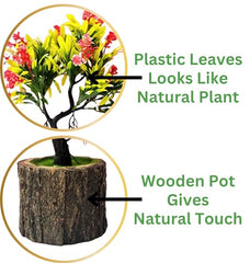 Dekorly Small Artificial Bonsai Tree Fake Plant Potted House Plants Japanese Pine Bonsai Plant Faux Bonsai for Home Indoor Decoration Office (Wooden Potted Plants, Design-G)