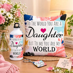 Gift for Daughter Birthday Special Birthday for Daughter Printed Cushion(12 inch X 12 inch with Filler with Keychian) Girls Pillow Daughters Day for Daughter and Girls AT-7