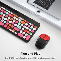 Retro Wireless Keyboard and Mouse Combo, Full-Size USB Keyboard with Round Keycaps, 2.4GHz Wireless for Desktop, Laptop and Computer (Green-Colorful)