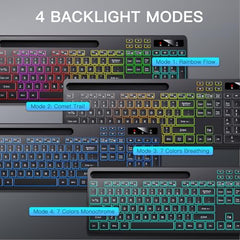 Soueto Wireless Keyboard with RGB Backlit, Phone Holder for Mac/PC, Black
