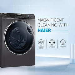 Haier 8 Kg 5 Star Inverter Direct Motion Motor Fully Automatic Front Load Washing Machine (HW80-IM1479CS8U1, 525 Super Drum, Puri Steam, Dark Jade Silver)