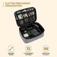 Amazon Basics Travel Organiser for Electronic Accessories, Flexible Padded Dividers, Waterproof, Foam Padding, for Cables, Chargers, Hard Disk, Power Bank (Grey)