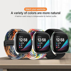 KEYSJEFF Nylon Watch Strap Compatible with Fitbit Versa 3/Versa 4/Fitbit Sense/Sense 2 Braided Elastics Sport Watch Band Adjustable Magnetic Buckle Straps Women Men (Not Include Watch) (Cowboy Colorful)