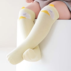 MOMISY 3 Pairs of Baby Kids Children Anti Skid Sleep Spring Winter And Autumn Combed Cotton Long Tube Knee-High Socks (YellowBlueKhaki, 0-1Y)