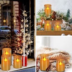 CAVY LED Glass Pillar Candles Light with Acrylic Fiber Glass | Flameless Smokeless Decorative LED Candles Faux Dancing Wicks | Perfect for Diwali Decoration, Home Decor, Gifting, Wedding (Set of 5)