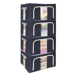 FLYNGO Foldable Steel Frame Clothes Organizer Storage Box For Wardrobe, Saree, Shirts, And Blankets (66 Ltr - Pack Of 2, Oxford Fabric), Blue