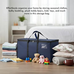 Storite Jumbo Super-Size 81 L Canvas Moisture Proof Heavy Duty Storage Bag | for Toys/Stationery/Blankets/Clothes/Moving Bags MultiPurpose With Strong Reinforced Handles Rectangular Cream (87x26x36 cm)