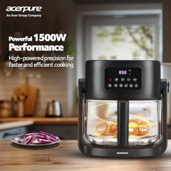 Acerpure Air Fryer | 100% Glass Bowl | 90% Less Oil | 5.5L Air Fryer + 2.5L Cooking Pot | Air Fry, Toast, Reheat, Grill, Cook | 360° TurboHeat Technology | Preset Modes | 1500 Watts | Black